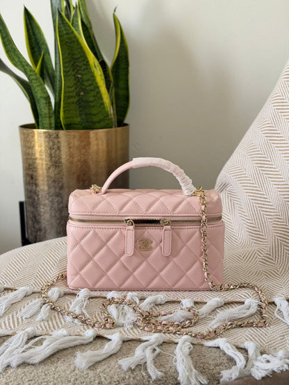 Chanel Quilted Leather Medium Rectangular Vanity Case Bag with Top Handle – Available in 4 Colors