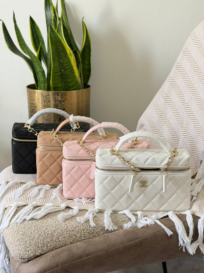 Chanel Quilted Leather Medium Rectangular Vanity Case Bag with Top Handle – Available in 4 Colors
