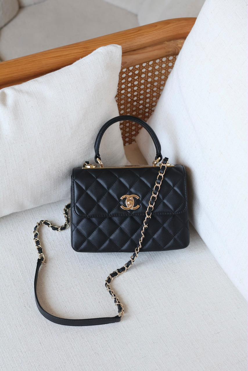Chanel Trendy CC Quilted Lambskin Top Handle Flap Bag – Classic Black with Gold Hardware