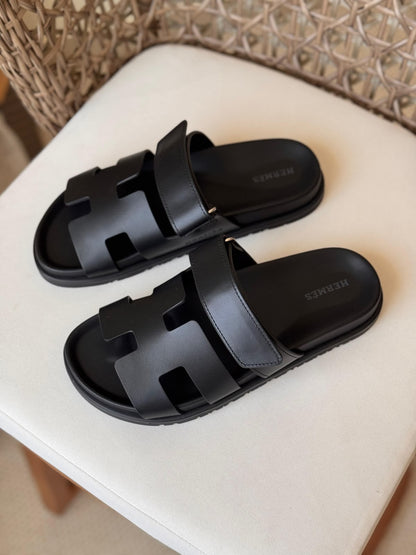 Hermès Chypre Matte Suede & Leather Flat Sandals – Ultimate Luxury Comfort Slide Collection