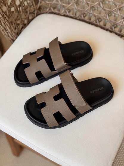 Hermès Chypre Matte Suede & Leather Flat Sandals – Ultimate Luxury Comfort Slide Collection