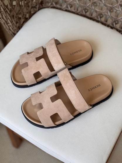 Hermès Chypre Matte Suede & Leather Flat Sandals – Ultimate Luxury Comfort Slide Collection