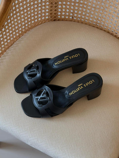 Louis Vuitton Lock It Leather Mule Slides – Premium Cut-Out LV Logo Flats & Block Heels
