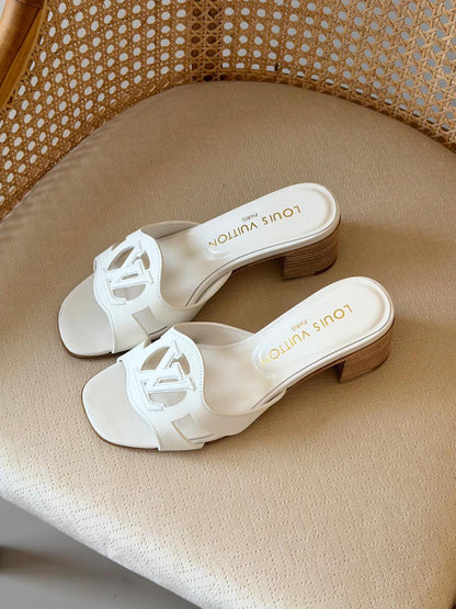 Louis Vuitton Lock It Leather Mule Slides – Premium Cut-Out LV Logo Flats & Block Heels