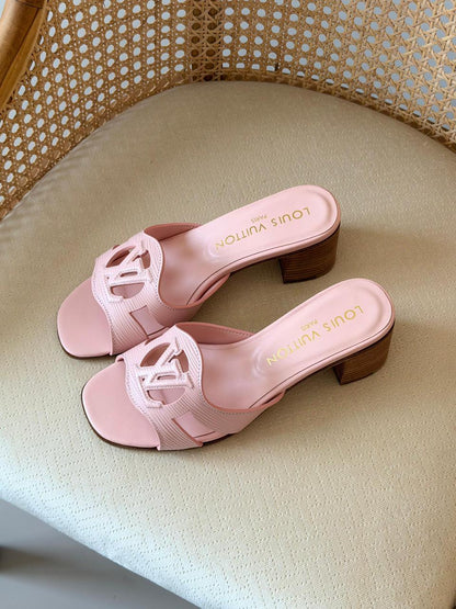 Louis Vuitton Lock It Leather Mule Slides – Premium Cut-Out LV Logo Flats & Block Heels