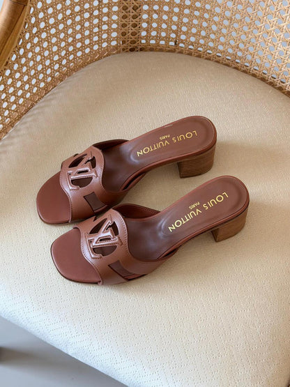Louis Vuitton Lock It Leather Mule Slides – Premium Cut-Out LV Logo Flats & Block Heels